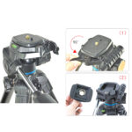 QZSD Q08 ขายึดกล้อง Aluminum Video Tripod Ball Head 3-way Fluid Head Rocker Arm with Quick Release Plate 1/4" Screw - Image 6